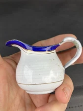 MINIATURE SALESMAN SAMPLE NM COBALT-BLUE WHITE  GRANITEWARE ENAMELWARE ANTIQUE
