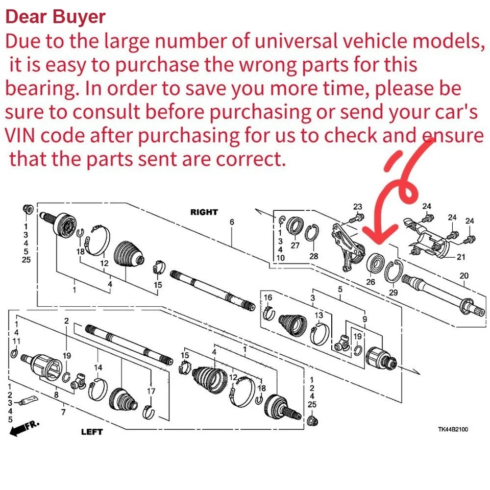 Cojinete de eje intermediado OEM para Honda Accord Odyssey Civic Acura MDX RDX Foto 2 de 4