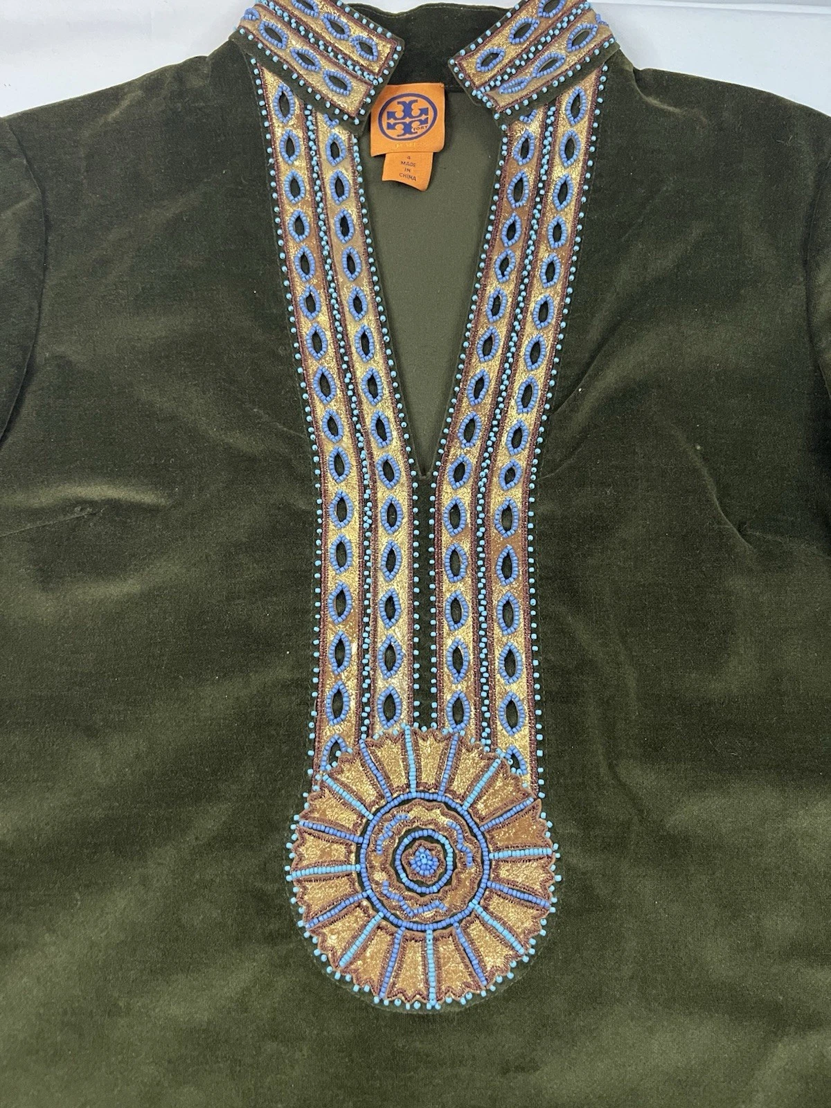 Tunica Tory Burch taglia 4 manica lunga verde effetto vellutato usata in ottime condizioni