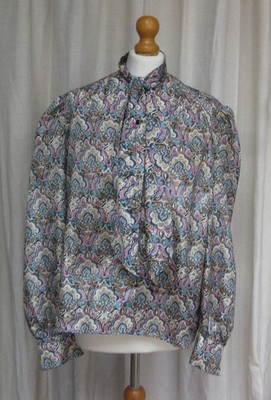 Vintage Handmade 70er Paisley Muschi Schleife Bluse Hemd Sekretärin Streber L 14/16