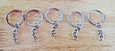 5 Silver base metal Round Split Ring 1'' Key Rings with Chain links make Keyrings