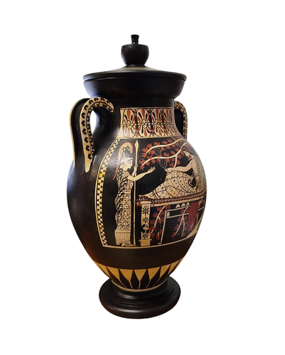 Ancient Ceramic Amphora Dionysos, Athena, Hermes, Black figures, White Figures - Picture 5 of 7