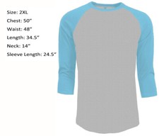 3/4 Sleeve Plain T-Shirt Baseball Raglan Jersey Men's Tee Gray Light Blue 2XL
