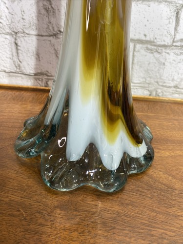 Murano Style Butterscotch Blown Art Glass Vase Caramel White Scallop Top 11" H - Picture 17 of 22