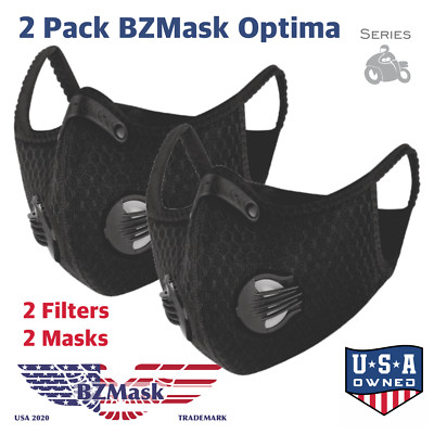 2Pk BZOptima Sports Face Masks Active Carbon Filter Exhale Valve Reusable Masks
