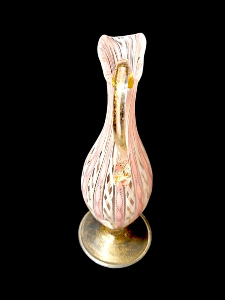   Винтажный середины века венецианский Latticino стекла Ewer ~ ваза ~ розовый, белый и золотой - Изображение 2 из 4