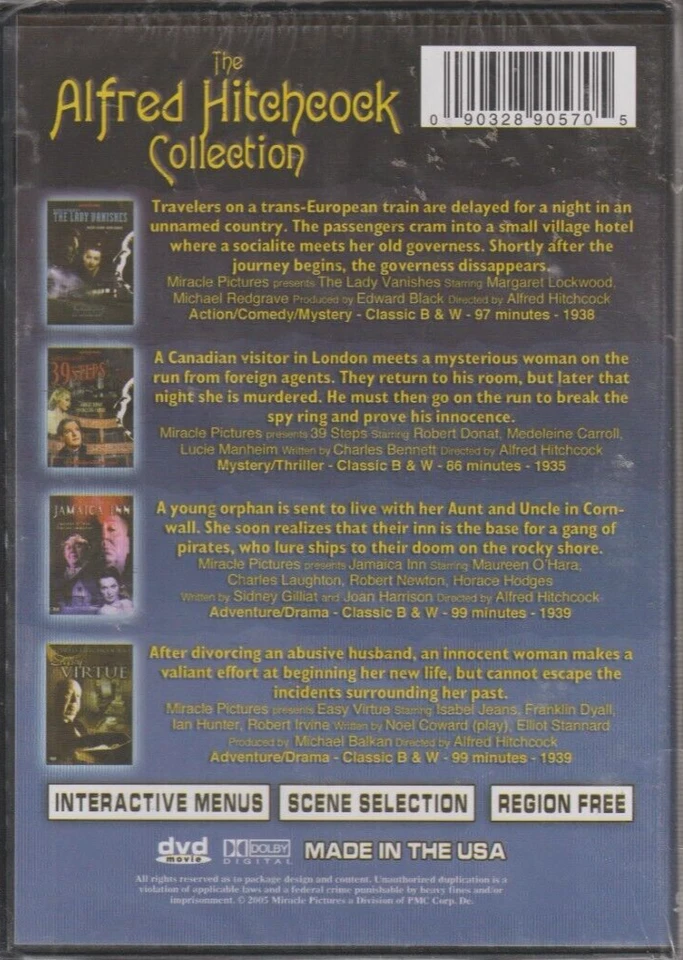 The Alfred Hitchcock Collection DVD New 4 Movie Set Lady Vanishes Jamaica Inn - Image 2 of 2