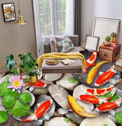 3D Lotus Goldfish 52RAI23 Floor WallPaper Murals Wall Print Decal AJ WALL Fay - Picture 3 of 6