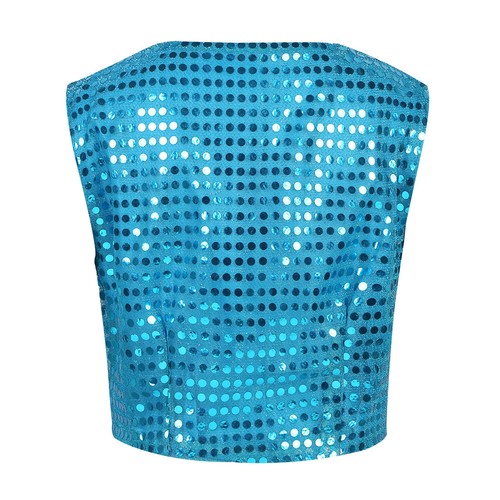Boys Girls Sequined Vest Tops Waistcoat Jazz Dance Stage Performance Costume - Picture 52 of 68