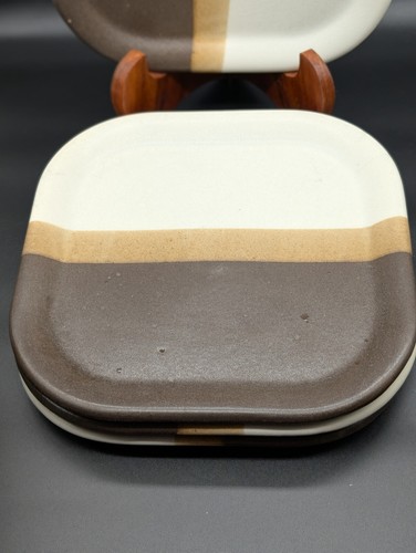 Vtg Lot Of 4 1978 McCoy Sandstone Square Dinner Plates 8.5" Brown White Tan - Picture 3 of 7