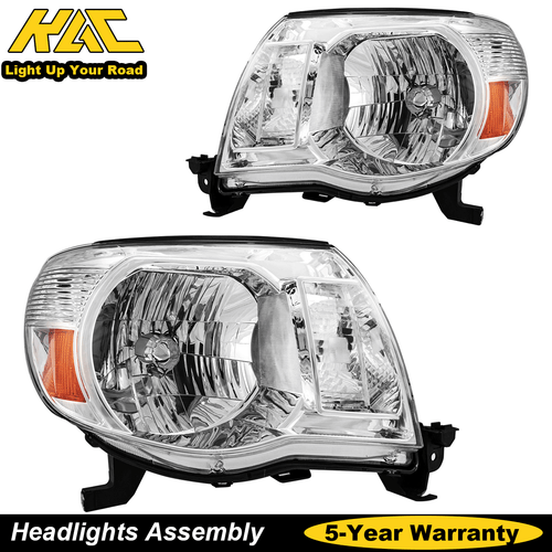 Pair Headlights Assembly For 2005 -2011 Toyota Tacoma Chrome Housing Amber - Picture 1 of 12