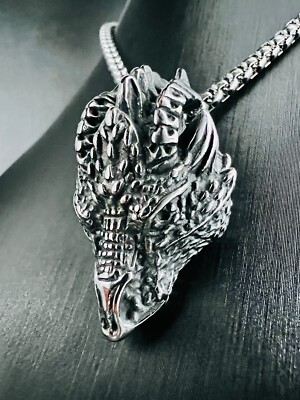 Drachen Kopf Anhänger Edelstahl Halskette Magie Stern Zeichen Schmuck Biker 284A