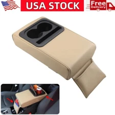 Car Center Console Cover Pad with Storage Pocket Armrest Cushion with Cup Holder