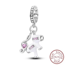 MULA 925 Sterling Silver DIY Charm CZ Enamel Headphone Notes For Women Bracelet