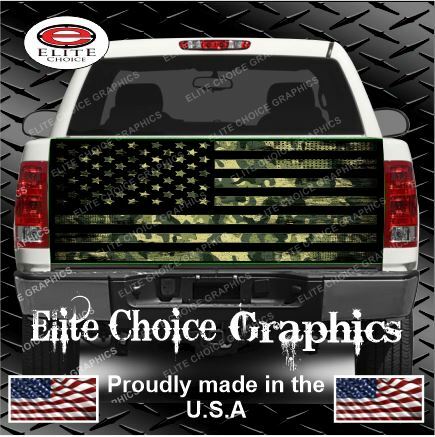 Green Distressed Flag Camo Truck Tailgate Wrap Vinyl Graphic Decal Sticker Wrap - Picture 1 of 1