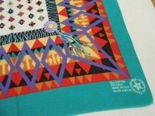 Vtg Antique RARE SOUTHWESTERN SOUTHWEST AZTEC Purple Teal Cotton Biker BANDANA