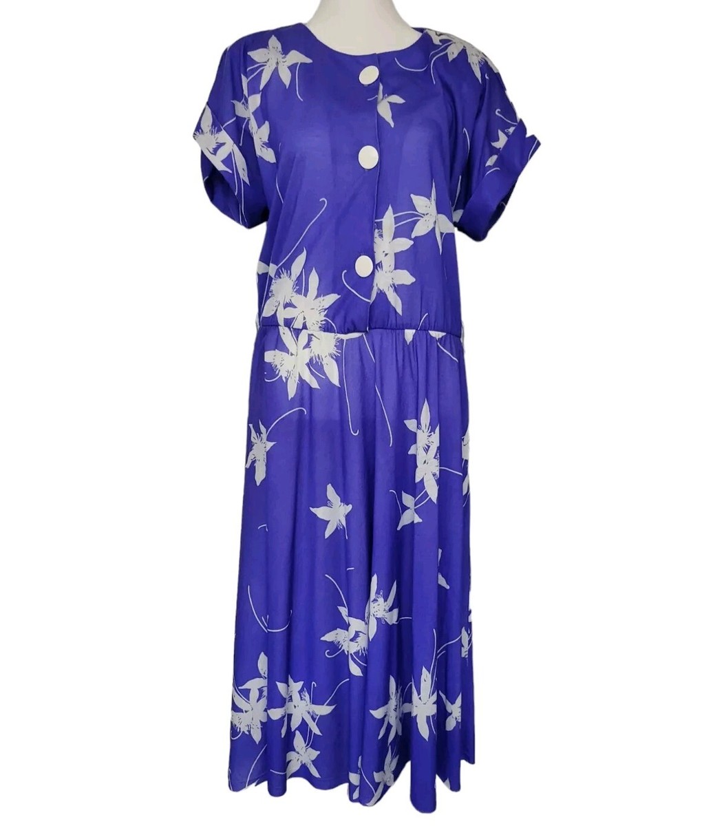 jcpenney blue and white floral dress Vtg Hawaiian Size 14 Style_Long Sleeve Halter Neck Choose Waist Size for Pant (Inches):36 Black A-line Dresses -