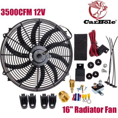 1Pcs 3500CFM 16'' 12V Electric Radiator Cooling Fan Thermostat Relay Switch Kit