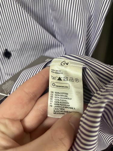New H&M Mens Button Up Shirt Purple Striped Collared Size L Premium Cotton - Picture 8 of 8