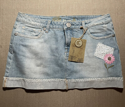 New C Est Toi Jean Skirt Embroidered Flowers And Butterfly MultiColor Blue Zip