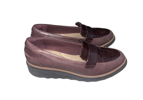 Clarks Womens Sharon Gracie Red Burgundy Intrest Leather Loafers Shoes 6.5 M - Picture 6 of 18