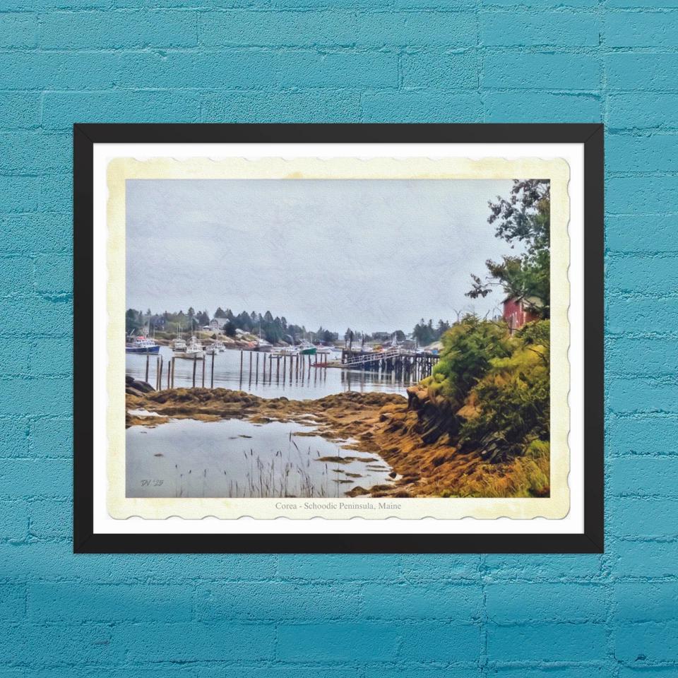 Framed Museum-Quality Pen & Ink Art Print of Corea, Maine - Schoodic Peninsula - Image 4 of 4