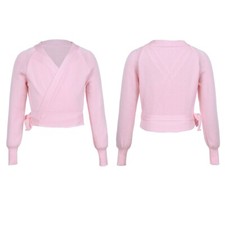 Girls Classic Long Sleeve Knit Wrap Sweater Tops Ballerina Ballet Dance Cardigan