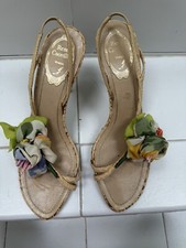 RENE CAOVILLA BEIGE SNAKESKIN FLORAL SANDALS I 38 US 8