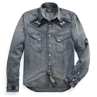RRL Ralph Lauren Embroidered Denim Western Shirt - Medium | eBay RRL Ralph Lauren Embroidered Denim Western Shirt - Medium | eBay