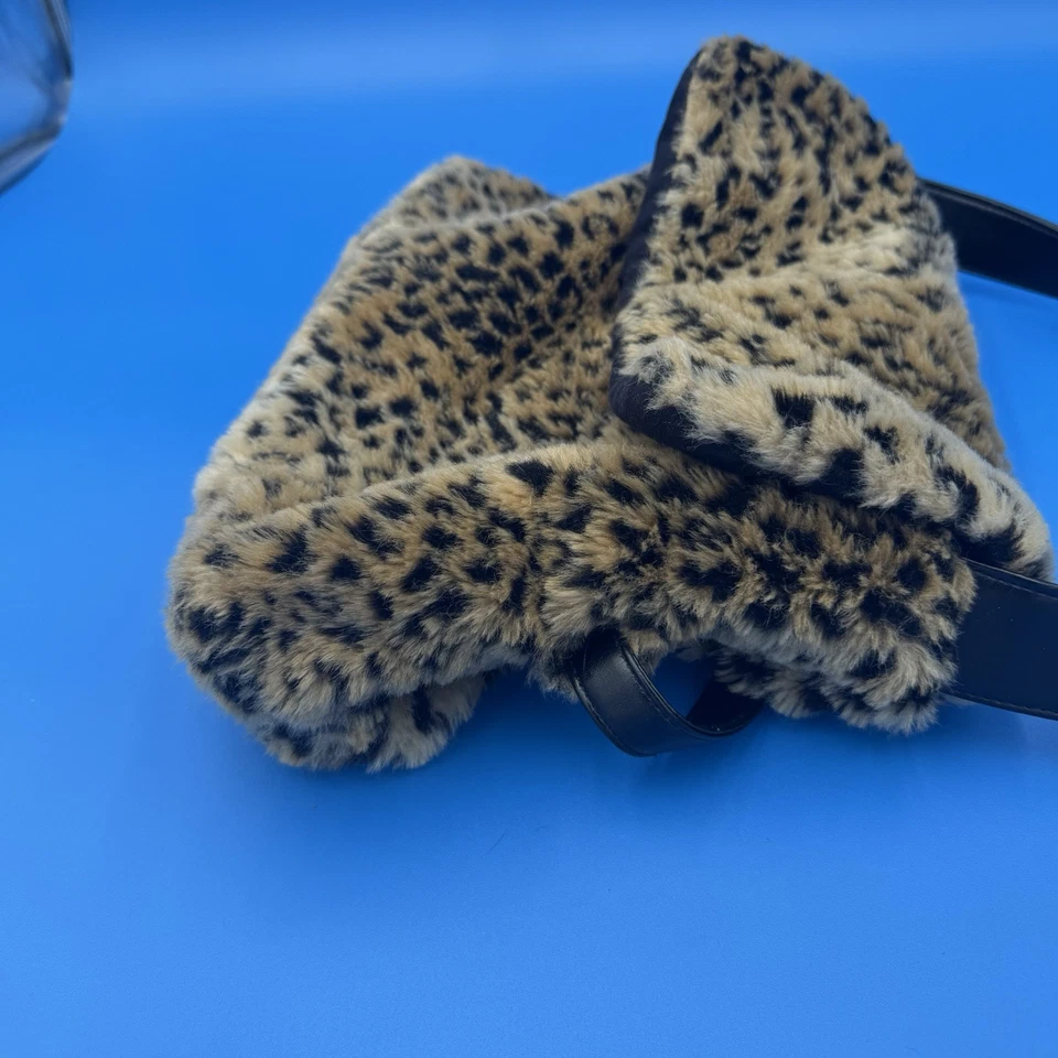 Bolsa de ombro de pele sintética com estampa de leopardo 100% acrílica alça preta vintage Y2K - Imagem 4 de 4
