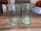 Set Of 2 Vintage Anchor Hocking Green Tumbler Glass Octagonal Panel USA