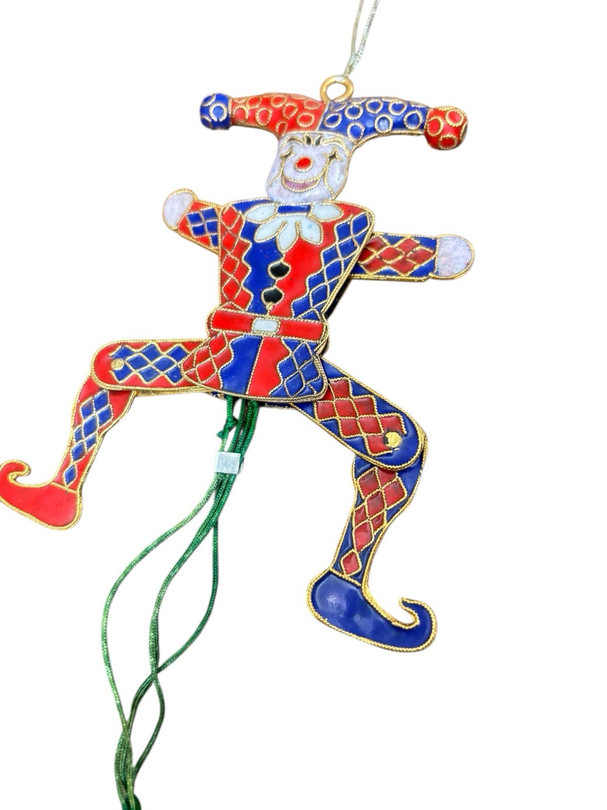 Vintage Christmas Ornament Harlequin Jester Enamel Metal Articulated
