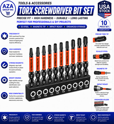 Impact Torx Bit Set T15 T20 T25 T30 T40, 10-Pack 2 Inch S2 Steel Magnetic Power