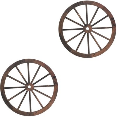 2 Pack Wood Pendant Items with Wheel Gear Wall Decoration Rustic Hanging
