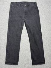 Levis 501 Jeans Black Button Fly Denim Pants Dark Wash Faded 36x32 fit 34x30 