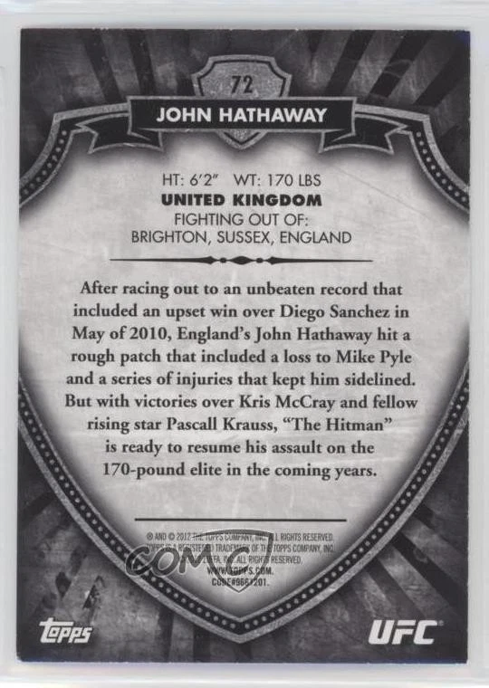 2012 Topps UFC Bloodlines Independence Edition John Hathaway #72 - Image 2 of 2