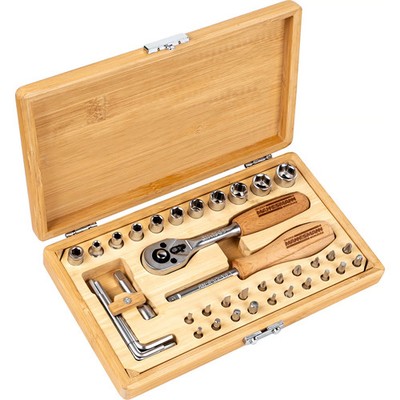 Mannesmann 41tlg Werkzeugkassette Bambus 1/4'' Chrom-Vanadium Holzgriff