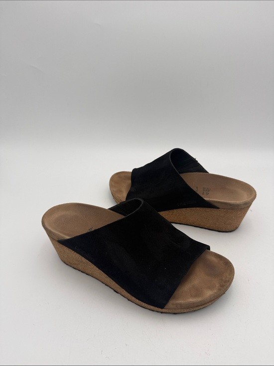 Papillio Birkenstock Black Suede Wedge Slide Sandals women 10 casual Y2K office