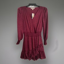 Michael Kors Silky Animal Print Burgundy Julia Faux Wrap Dress sz S NWT $165