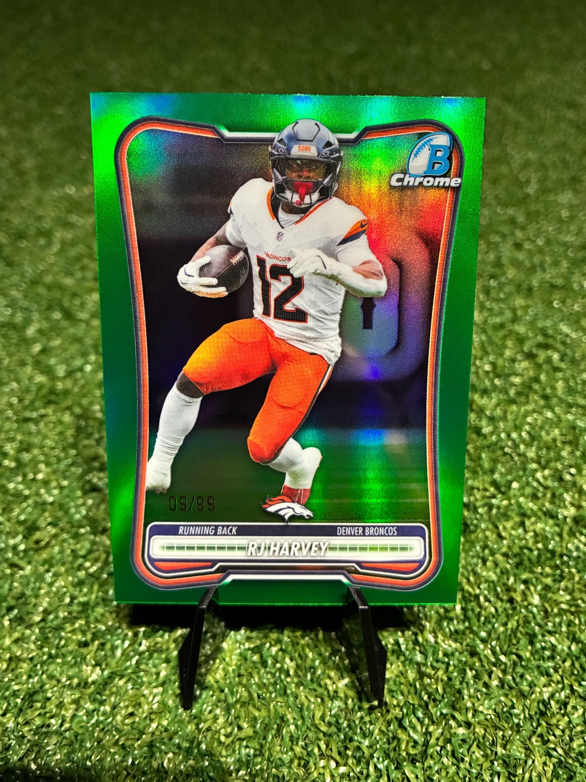 RJ Harvey 2026 Bowman Football Verified Green Refractor /99 BCV-34 Broncos RC 