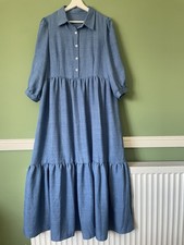 SHEIN Blue Collared Button Front Maxi Dress 3/4 Sleeve Women