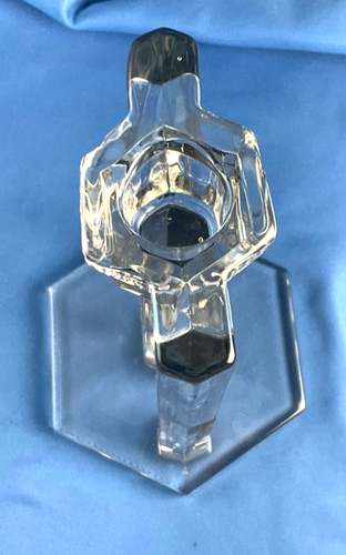 WESTMORELAND MISSION TRI-POST GLASS CLEAR CANDLE HOLDERS TAPER LOT 2 ART DECO - Picture 4 of 14