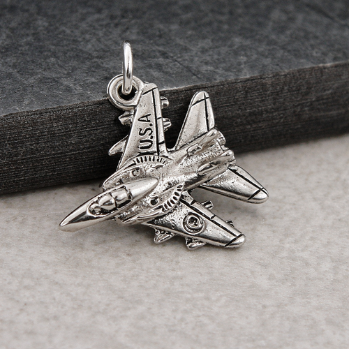 Silver USA Fighter Jet Charm - Bomber Plane Charm - Military Aircraft Charm - 第 3/3 張圖片