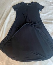 Forever 21 Black Knit Knot Front Short Sleeve Crew Neck Midi Dress Size S