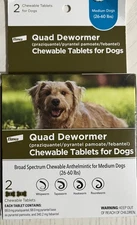 Elanco Chewable Quad Dewormer for Medium Dogs, 26-60 lbs, 2 chewable tablets 
