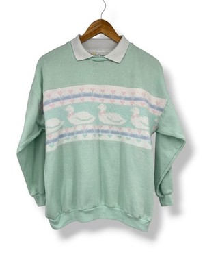 Vintage The Classics Collared Duck Collared Pastel Mint Green Sweater Grannycore
