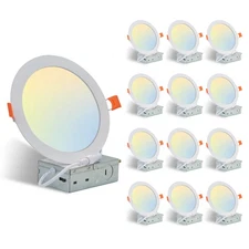 6" Ultra-Thin Recessed Ceiling Panel Light LED 5CCT 12 Pack with Junction Box