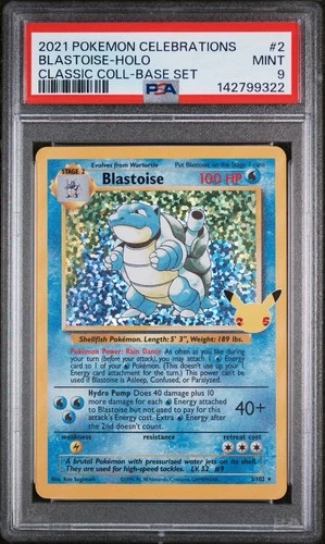 PSA 9 MINT Blastoise 2/102 Celebrations Classic Collection Holo Rare