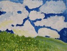 Blue Sky Meadow Landscape Original Acrylic Painting 11x14 Impressionist Floral