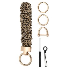 Keychain Wristlet, Cute Scrunchie Wrist Lanyard with D Ring, Leopard
